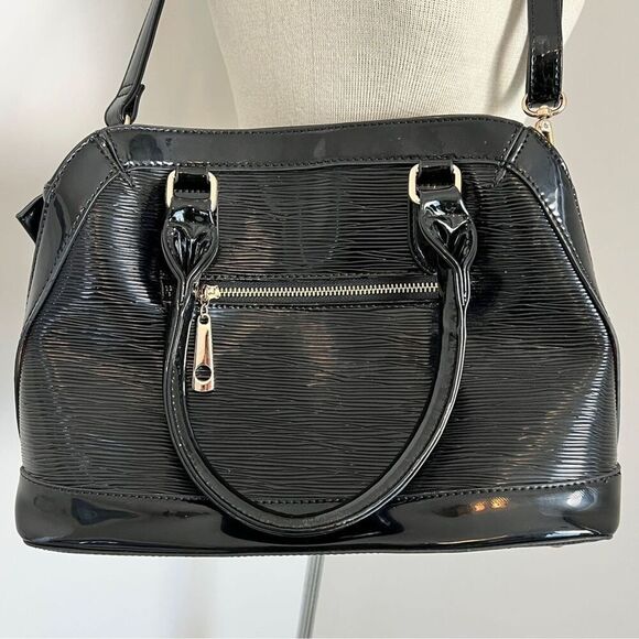 ORLI Collection Black Patent Leather Medium Shoulder/ Handbag - Picture 5 of 11